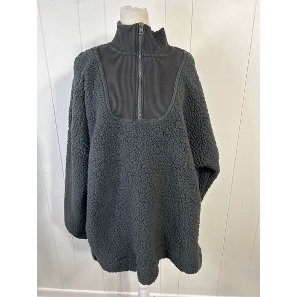 Aerie Dark Gray Sherpa style women’s size extra large quarter zip pullover. - Picture 1 of 6